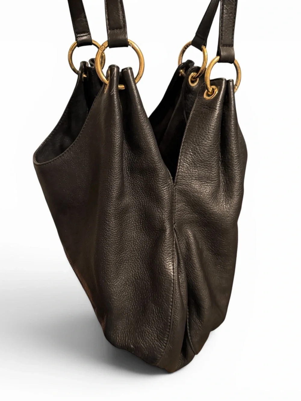 MICHAEL MICHAEL KORS Large  Black Pebble Leather Charm Tassel Hobo Shoulder Bag